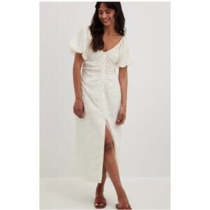 NA-KD Womens Cream puffed sleeve button up dress size US 6/EU 38 Bridal Season
